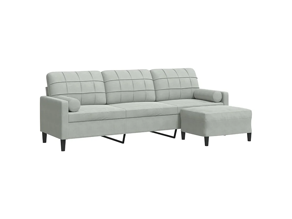3-Sitzer-Sofa mit Fußhocker Hellgrau 210 cm Samt