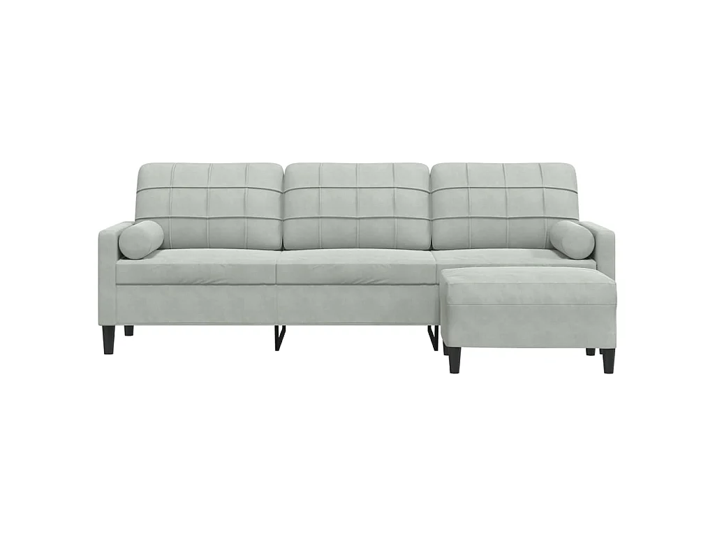 3-Sitzer-Sofa mit Fußhocker Hellgrau 210 cm Samt