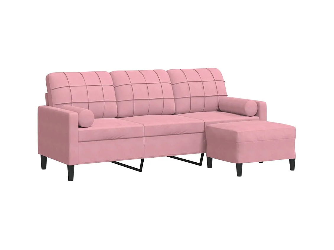 Divano 3 posti con poggiapiedi Rosa 180 cm Velluto