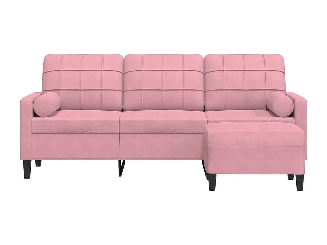 Sofá 3 plazas con reposapiés Rosa 180 cm Terciopelo