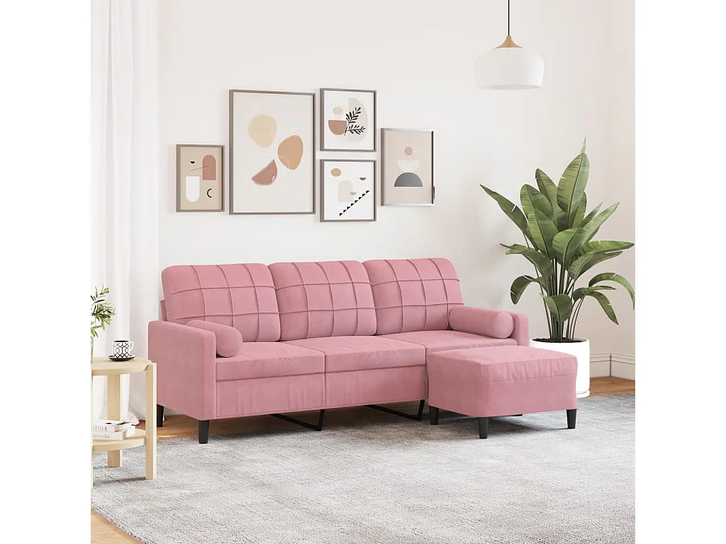 Divano 3 posti con poggiapiedi Rosa 180 cm Velluto