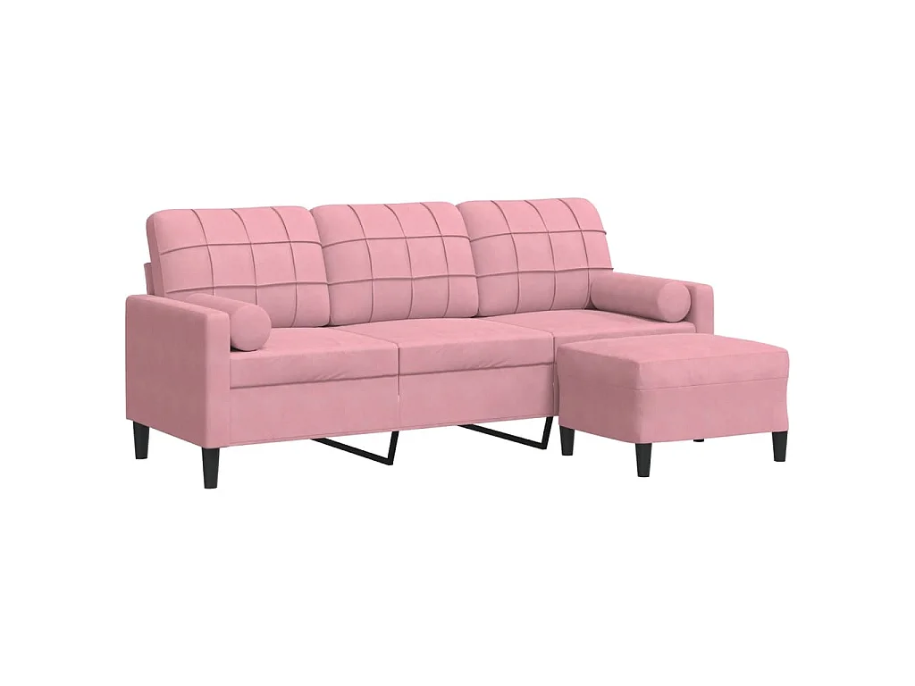 Divano 3 posti con poggiapiedi Rosa 180 cm Velluto