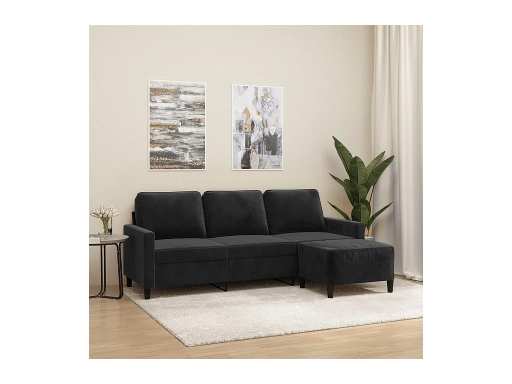 Canapé à 3 places avec repose-pieds Noir 180 cm Velours