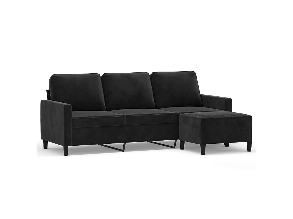 Divano 3 posti con poggiapiedi Nero 180 cm Velluto