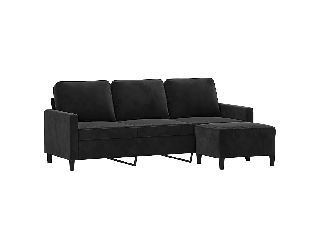 Divano 3 posti con poggiapiedi Nero 180 cm Velluto