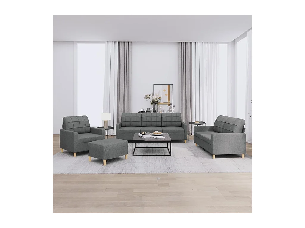 Conjunto de sofá de 4 piezas con cojines Tela Gris Oscuro