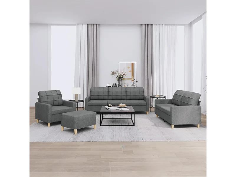 Set di divani 4 pezzi con cuscini in tessuto grigio scuro