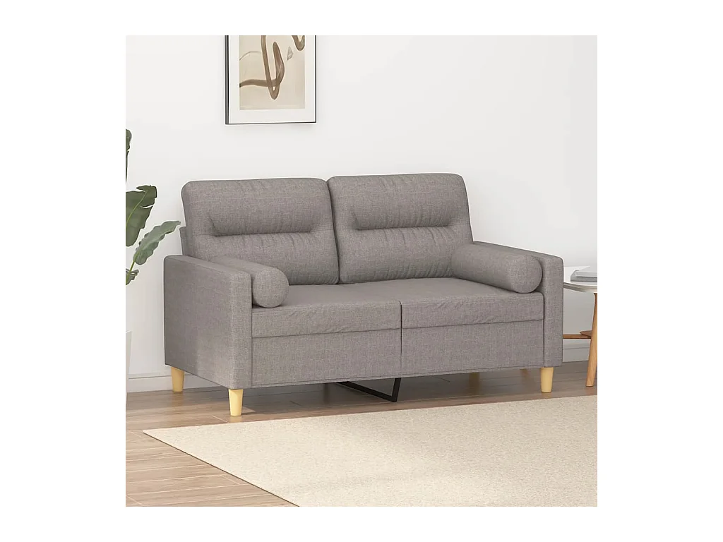 Sofá de 2 plazas con cojines decorativos de tela color topo de 120 cm