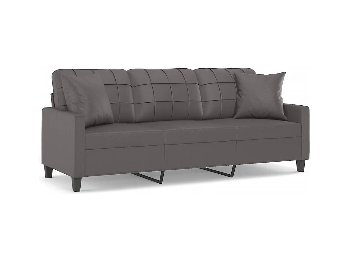 Canapé 3 places avec oreillers décoratifs gris 180cm similicuir