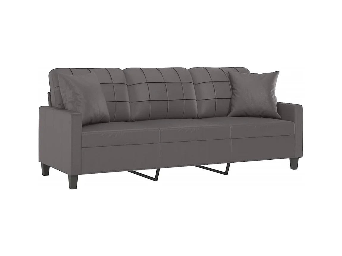 Canapé 3 places avec oreillers décoratifs gris 180cm similicuir
