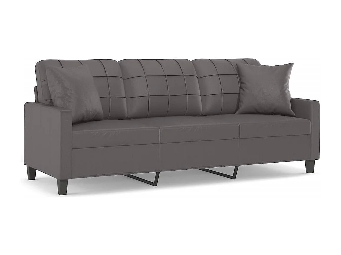 3-zitsbank met sierkussens grijs 180cm kunstleer
