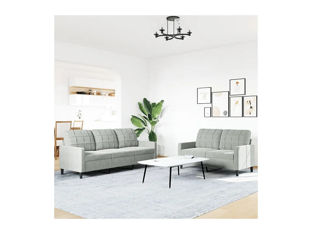 2-delige bankstel met kussens Lichtgrijs fluweel