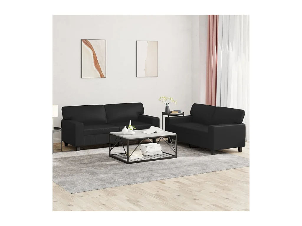 Conjunto de sofá de 2 piezas en piel sintética negra