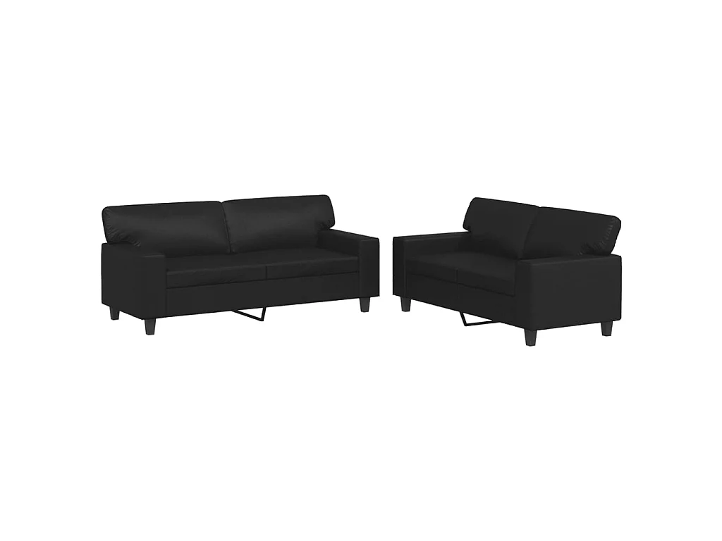 2-teiliges Sofaset in schwarzem Kunstleder
