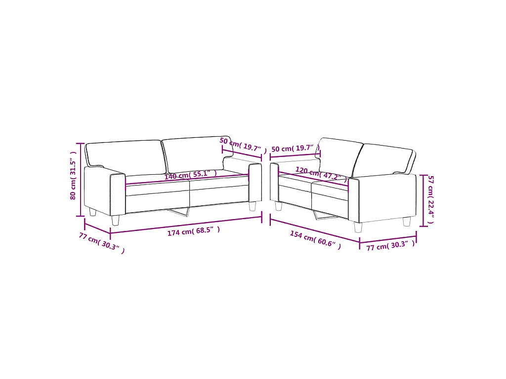 2-teiliges Sofaset in schwarzem Kunstleder