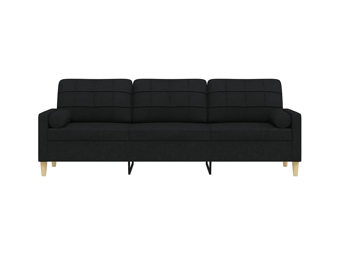 Sofá de 3 plazas con cojines decorativos tela negra 210 cm