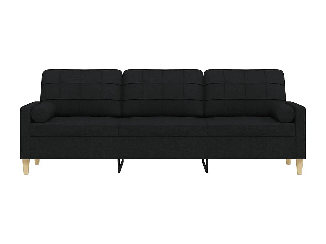 Sofá de 3 plazas con cojines decorativos tela negra 210 cm