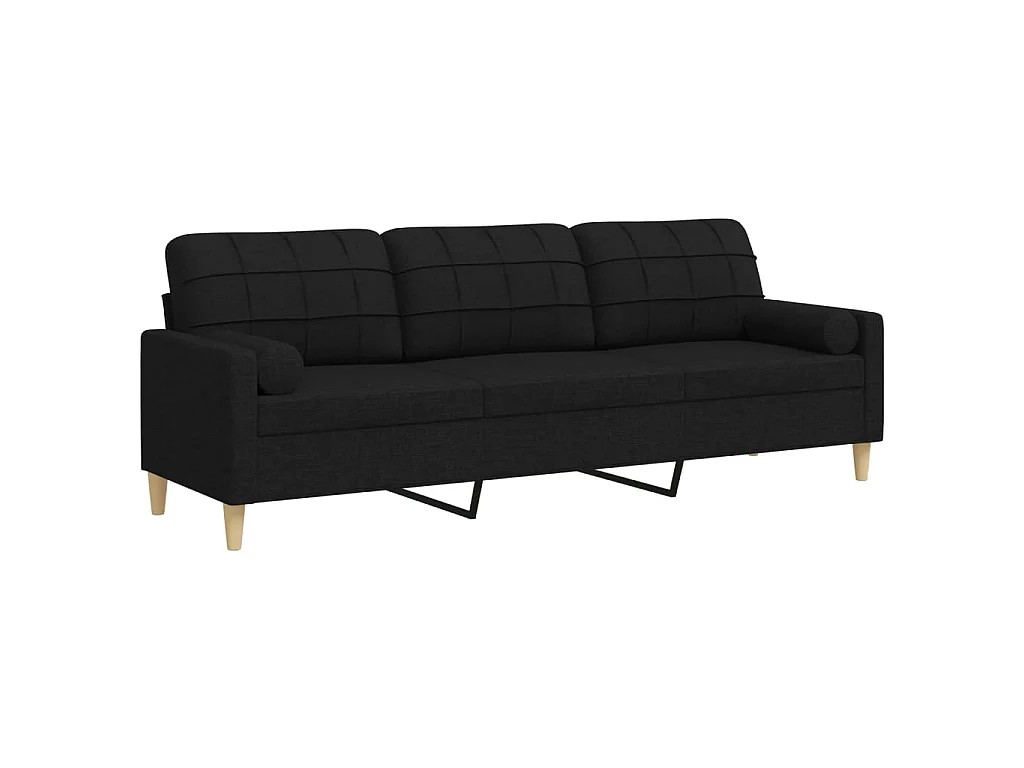Divano 3 posti con cuscini decorativi tessuto nero 210 cm