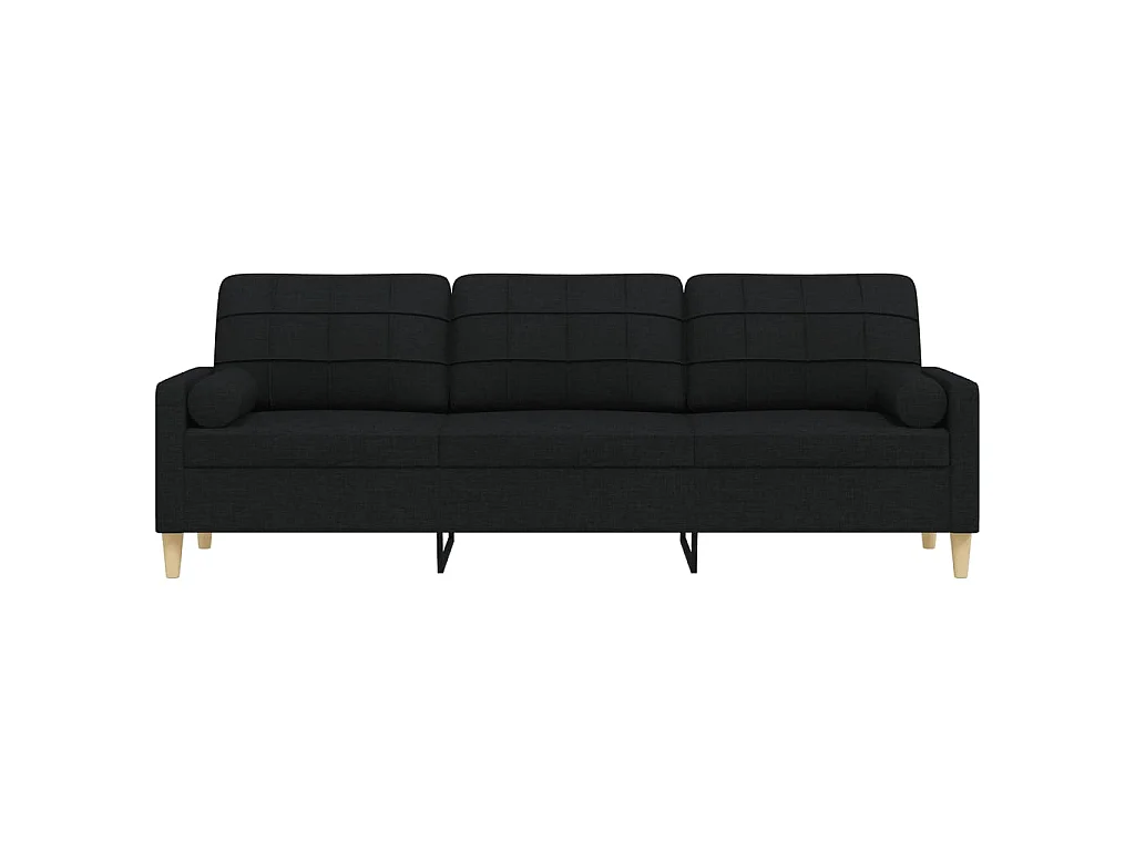 Divano 3 posti con cuscini decorativi tessuto nero 210 cm