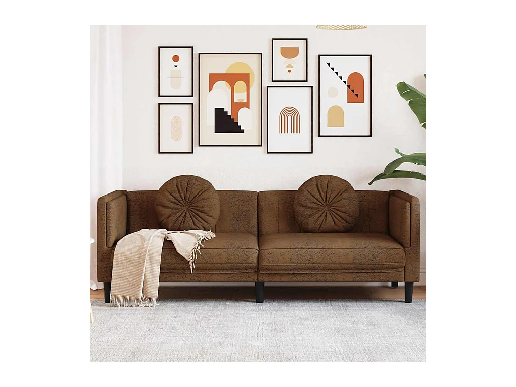 Divano a 3 posti con cuscini in similpelle scamosciata marrone