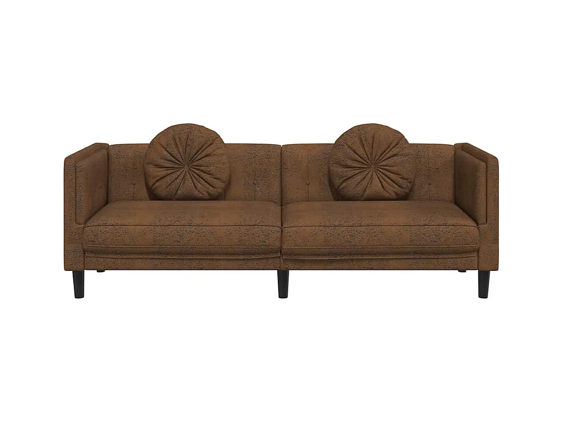 Divano a 3 posti con cuscini in similpelle scamosciata marrone