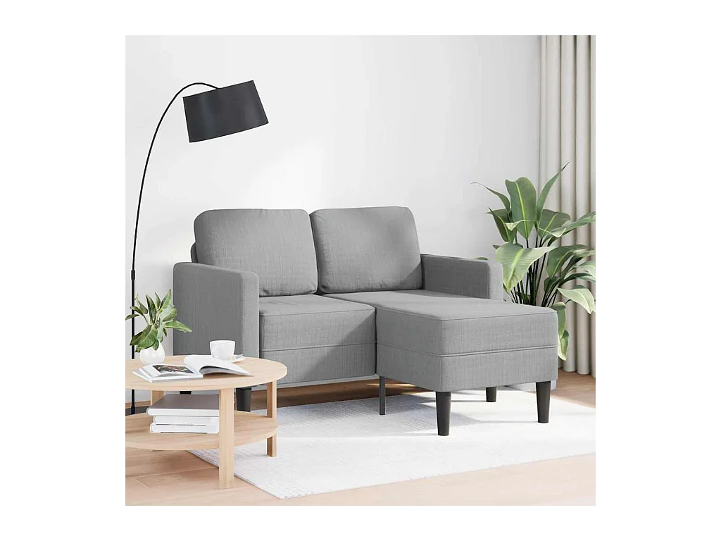 Divano 2 posti con chaise longue a L in tessuto grigio chiaro, 125 cm