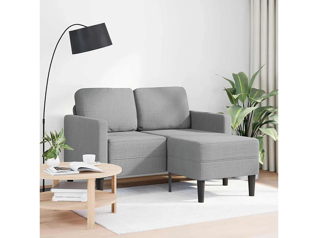 2-zitsbank met L-vormige chaise longue in lichtgrijze stof, 125 cm
