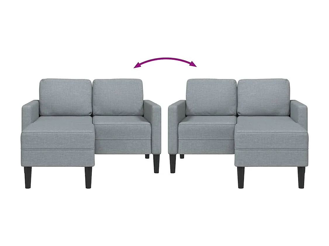 2-zitsbank met L-vormige chaise longue in lichtgrijze stof, 125 cm