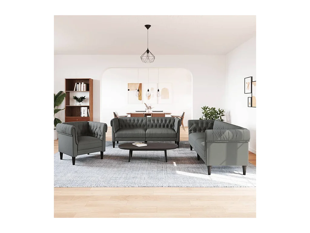 Conjunto de sofá de 3 piezas de tela gris oscuro