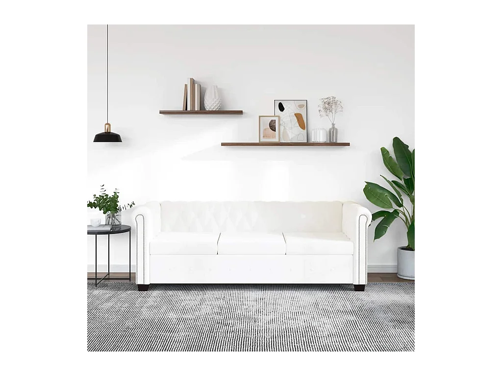 Divano Chesterfield a 3 posti in pelle sintetica bianca