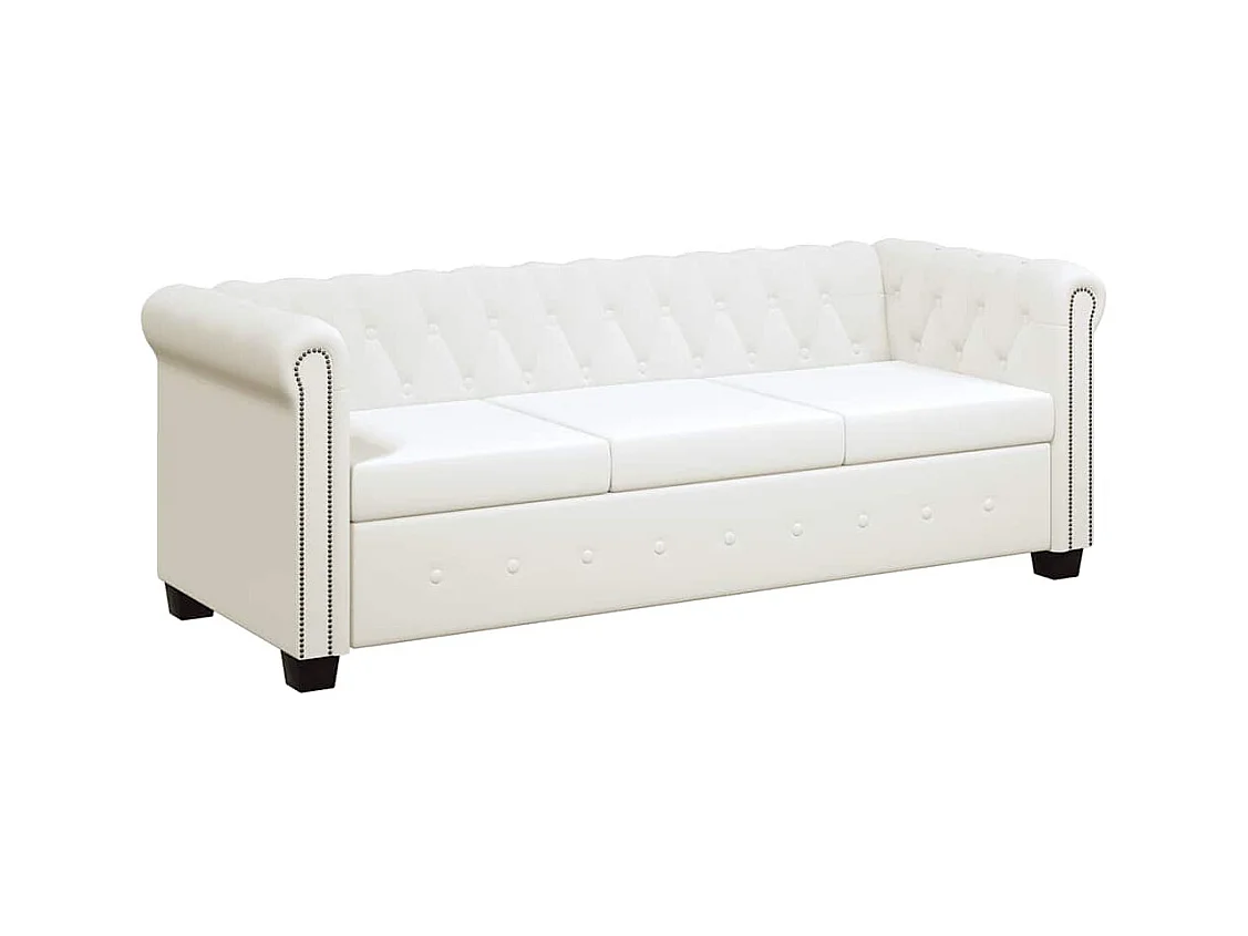 Divano Chesterfield a 3 posti in pelle sintetica bianca