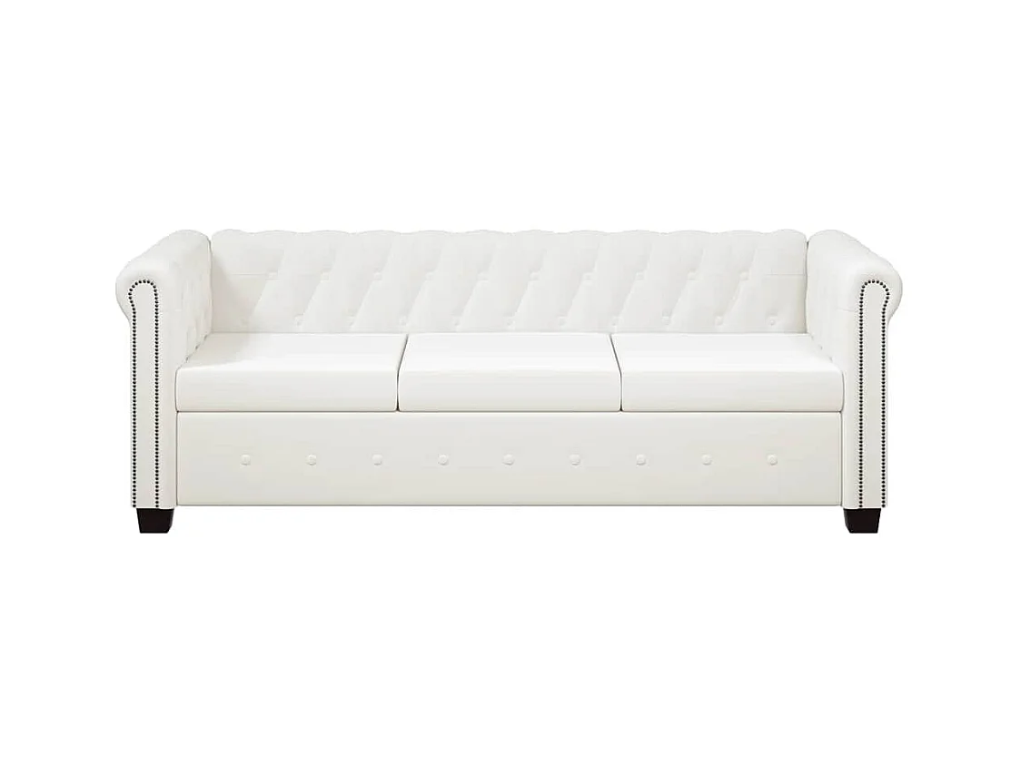 Divano Chesterfield a 3 posti in pelle sintetica bianca