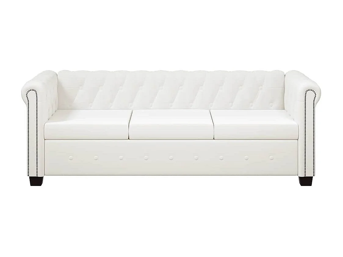 Chesterfield 3-zitsbank in wit kunstleer