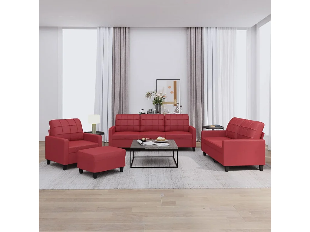 Ensemble de canapés 4 pcs et coussins Rouge bordeaux Similicuir