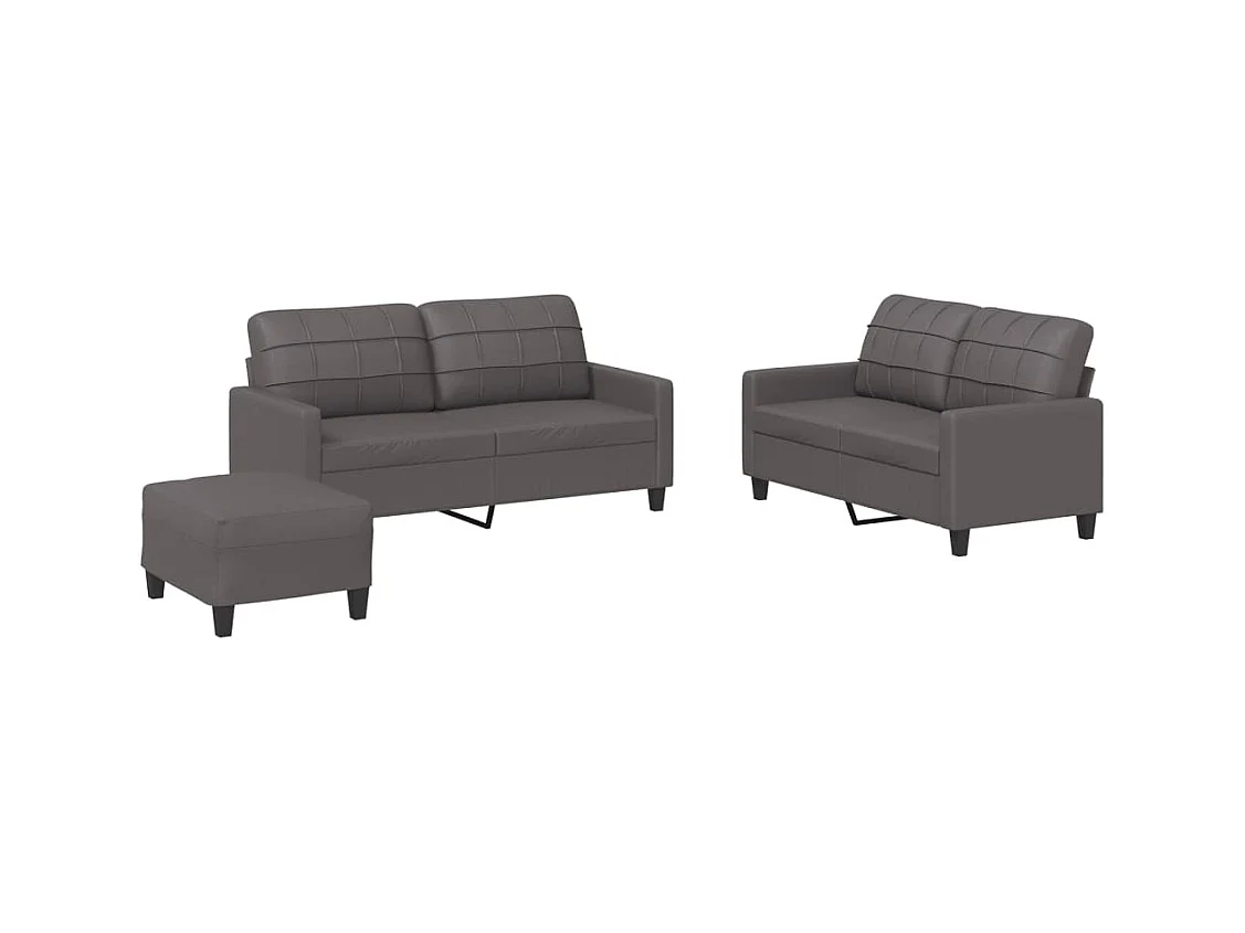 Conjunto de sofá de 3 piezas con cojines de piel sintética gris