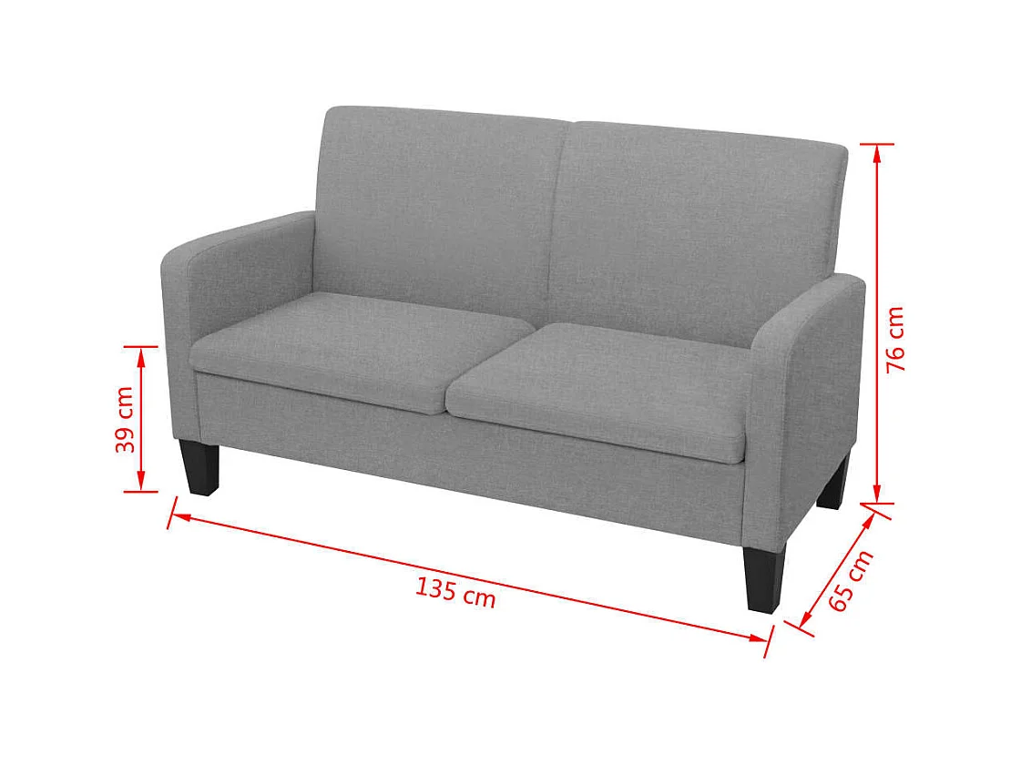 Sofá 2 plazas 135 x 65 x 76 cm Gris claro