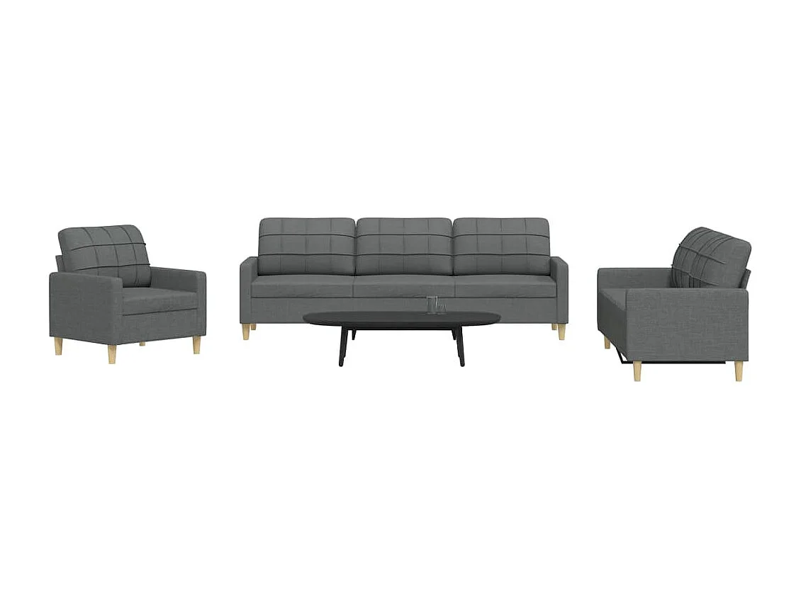 3-teiliges Sofaset, dunkelgrauer Stoff