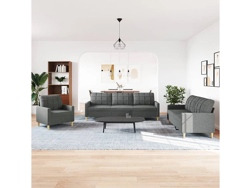 3-teiliges Sofaset, dunkelgrauer Stoff