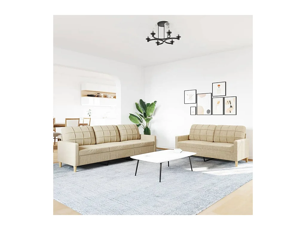 2-delige crèmekleurige stoffen bankstel