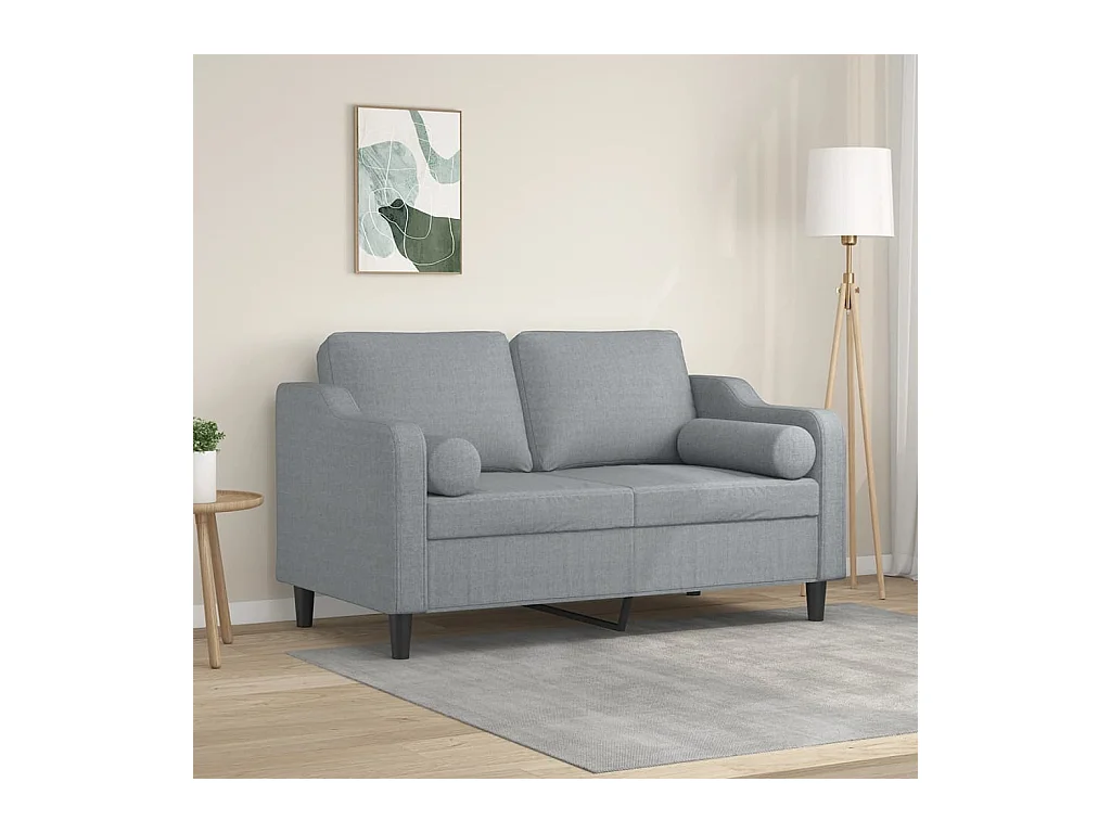 Sofá de 2 plazas con cojines gris claro de tela de 120 cm
