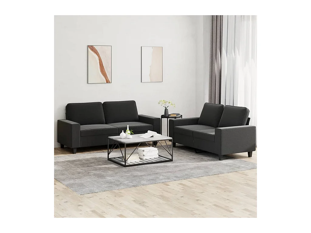 Conjunto de sofá de tela negra de 2 piezas