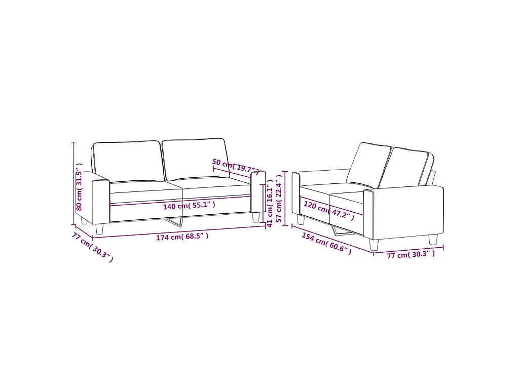2-teiliges Sofaset aus schwarzem Stoff