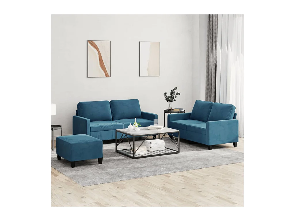 Ensemble de canapés 3 pcs avec coussins Bleu Velours