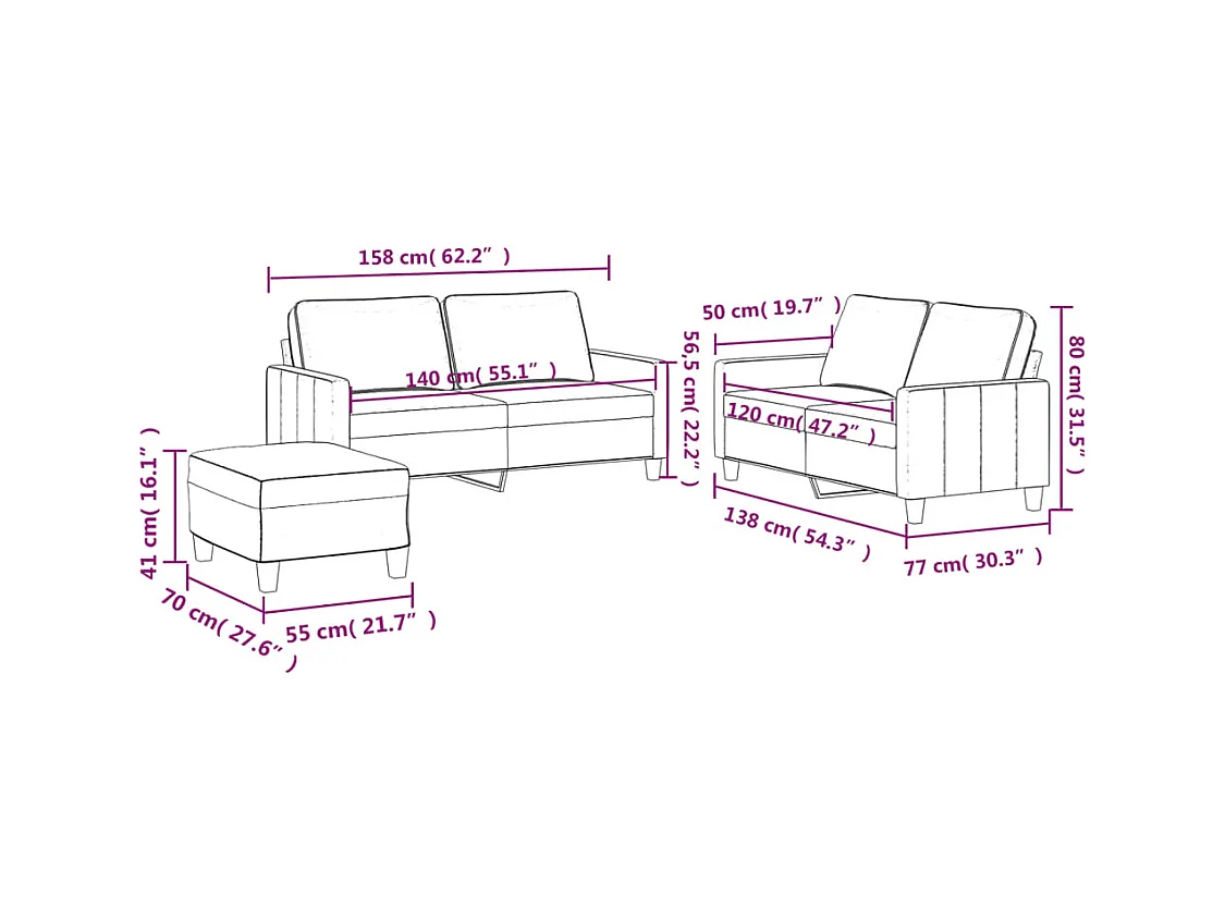 Ensemble de canapés 3 pcs avec coussins Bleu Velours