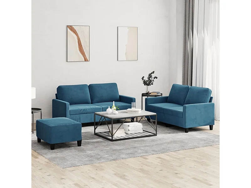 Ensemble de canapés 3 pcs avec coussins Bleu Velours