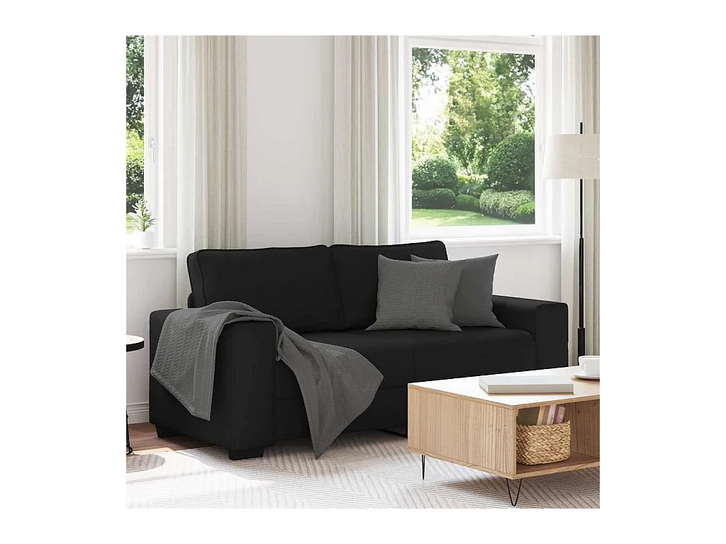Canapé à 2 places noir 140 cm tissu