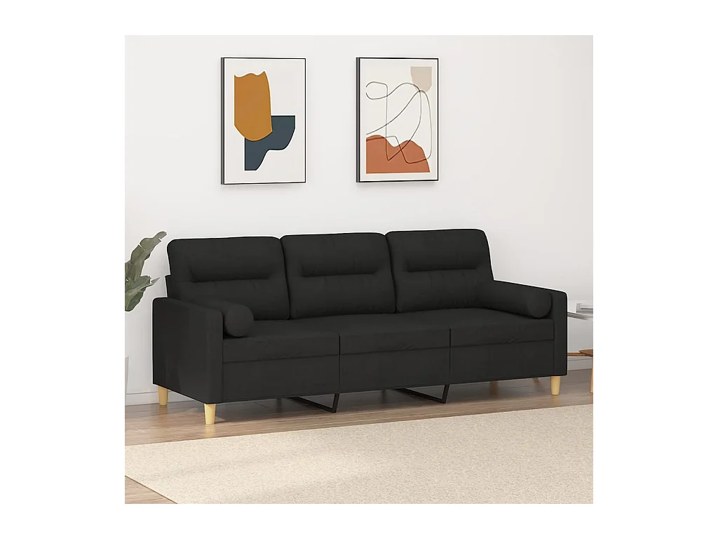 Divano 3 posti con cuscini decorativi tessuto nero 180 cm