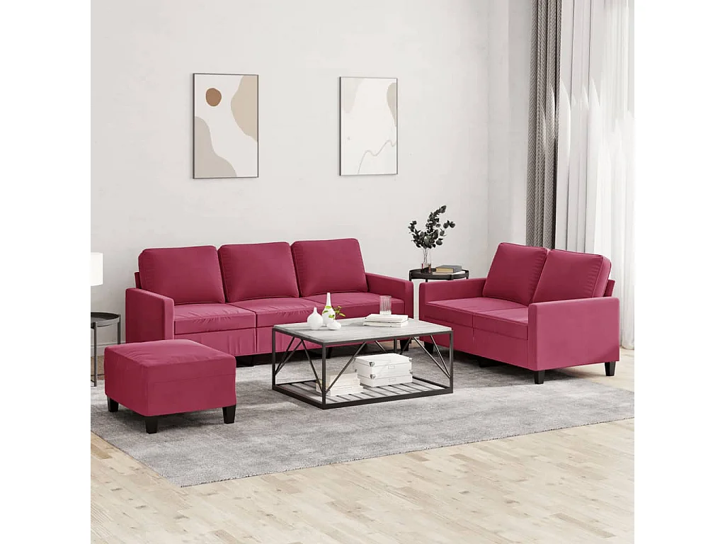 Conjunto de sofá de 3 piezas con cojines Terciopelo rojo burdeos
