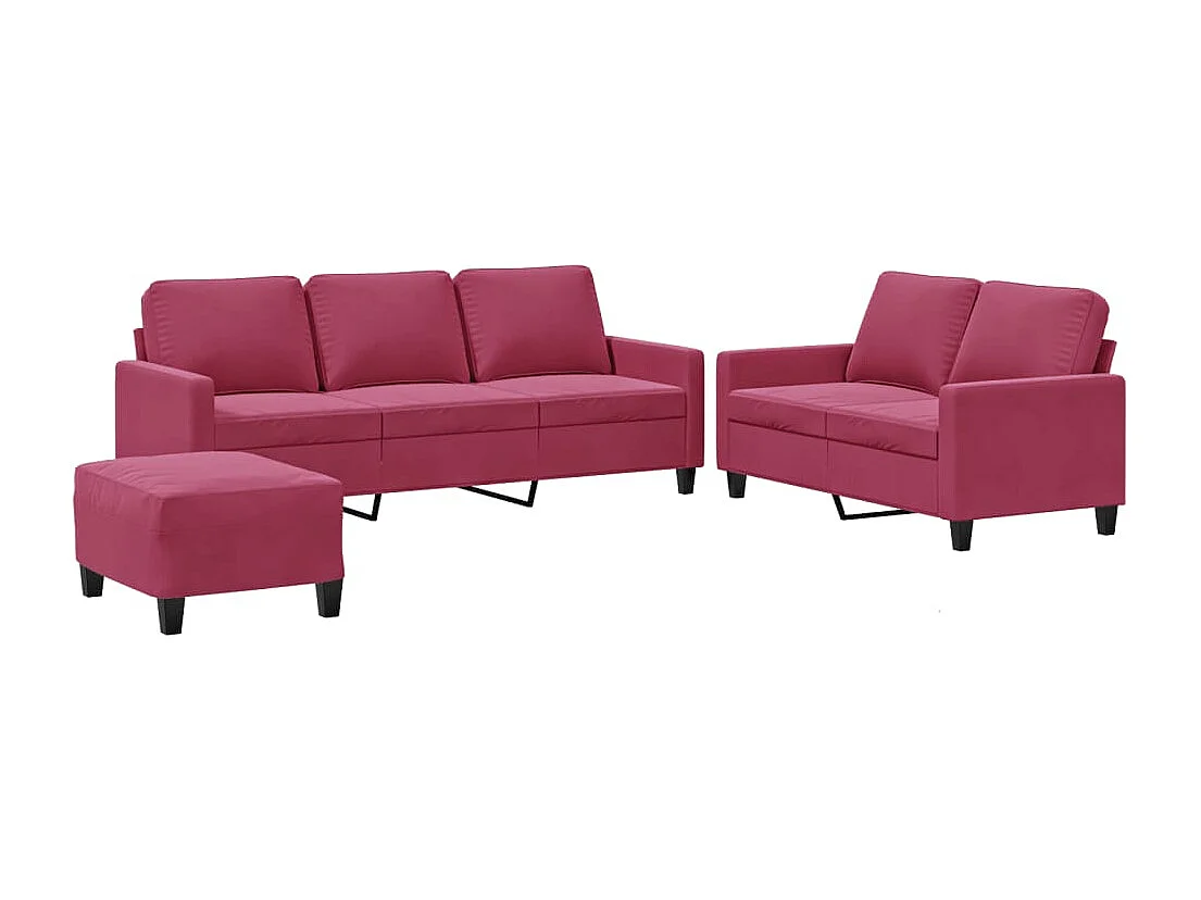 Conjunto de sofá de 3 piezas con cojines Terciopelo rojo burdeos