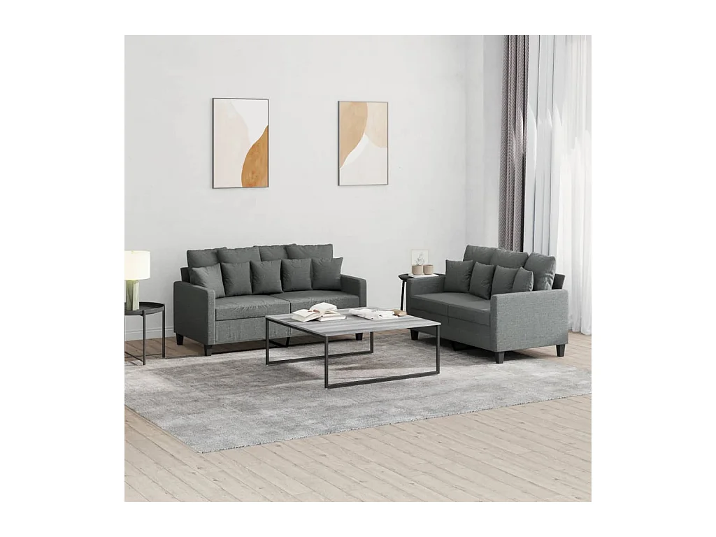 Ensemble de canapés 2 pcs avec coussins Gris foncé Tissu